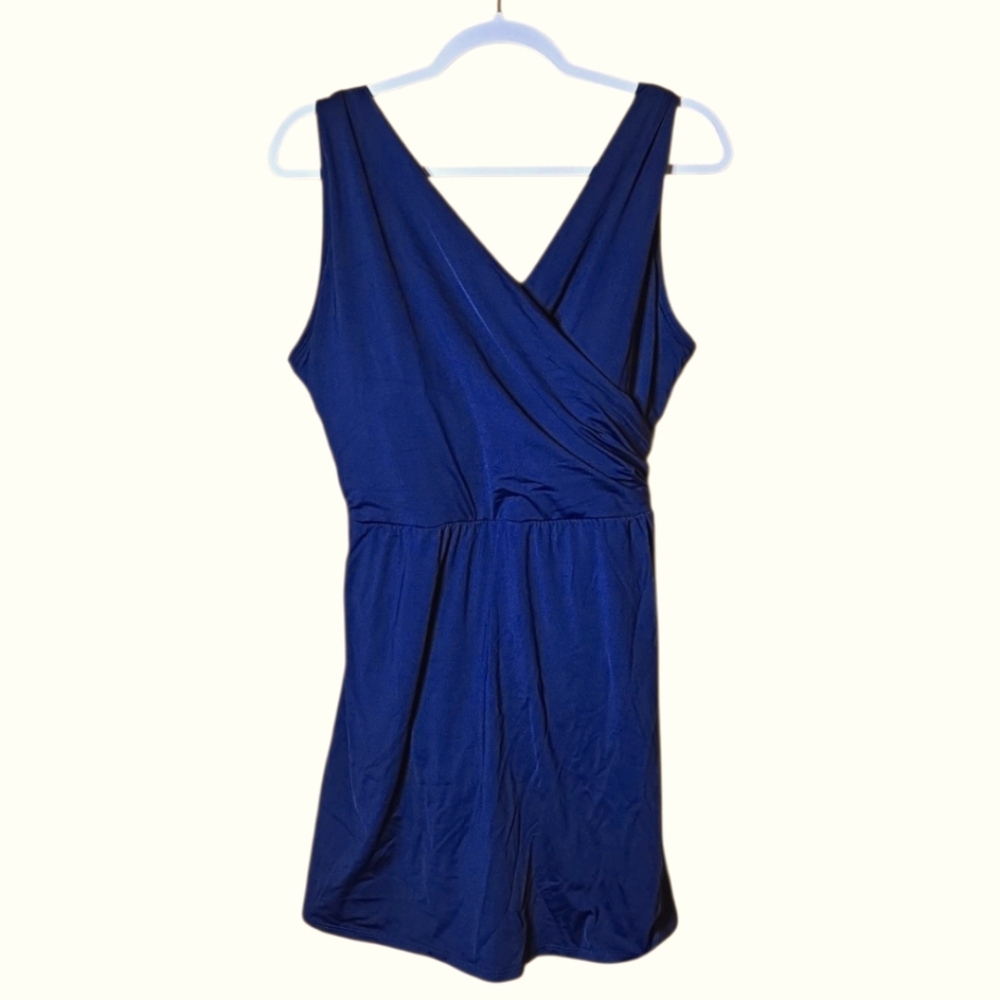 NWT Lands End Navy Blue One Piece V-Neck Skirted Front Ruched Swimsuit Size 18W